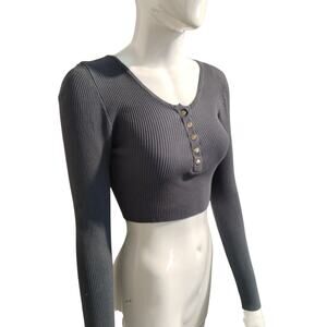 Love Tree Women's size L‎ Ribbed Cropped Grungecore Alternative Prep Henley Top